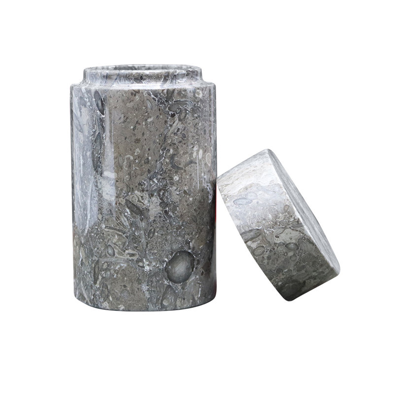 Urne décorative en marbre, petite taille, gris océan
