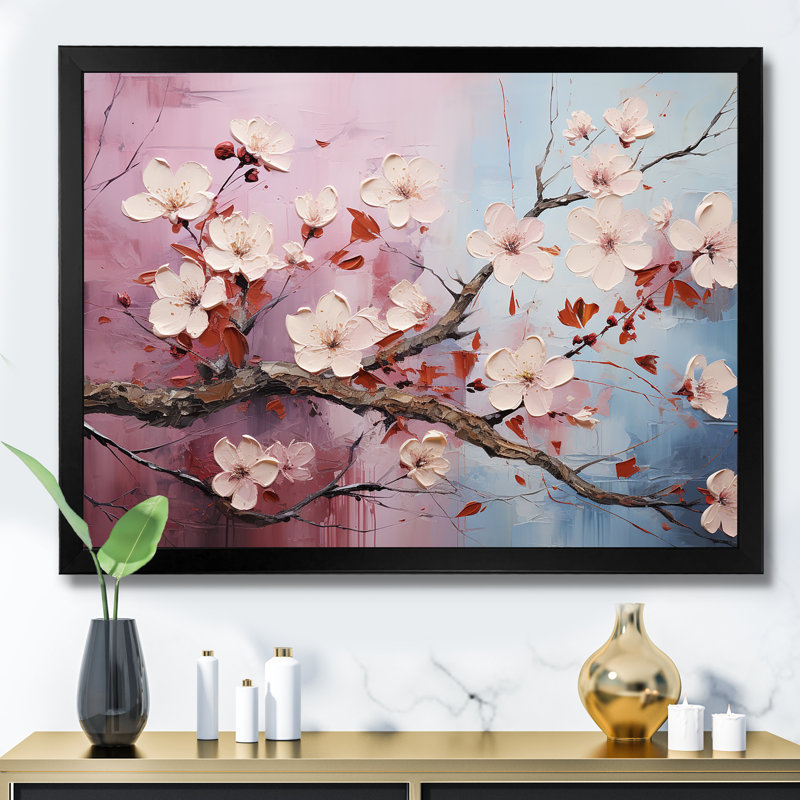 Fleur de cerisier du Japon, reproduction d'art I, Cadre simple noir, H 16 po x l 32 po x P 1 po