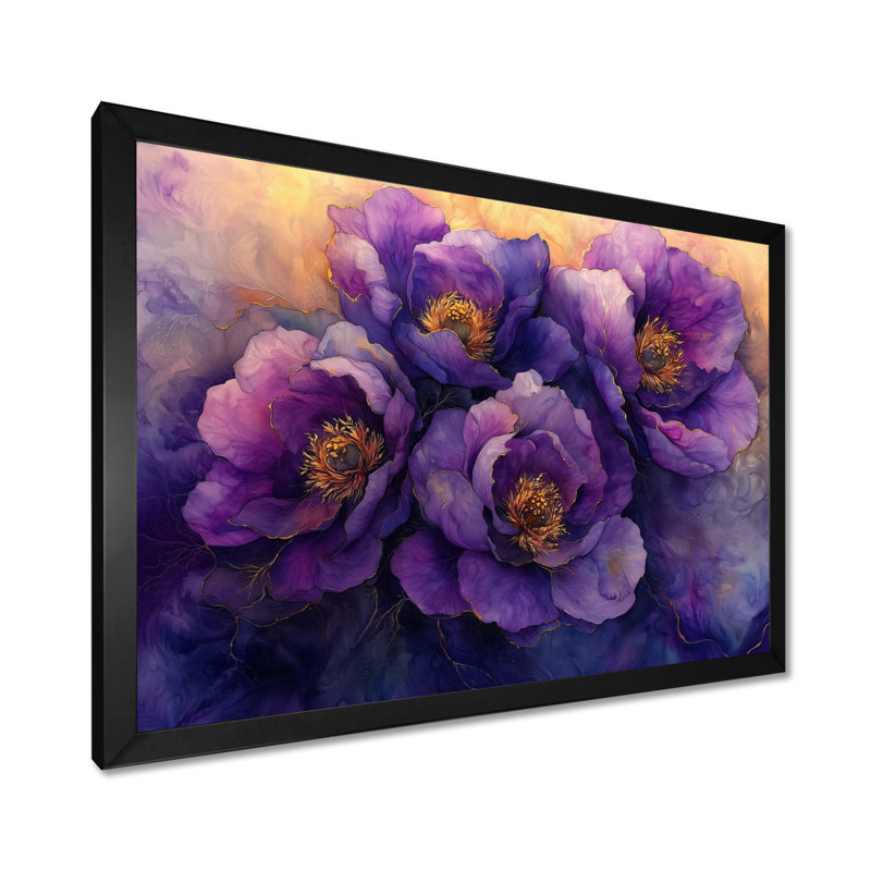 Fleurs de pivoines dorées lavande Serenity II - pivoines, art mural, Reproduction encadrée d'une seule photo, Noir