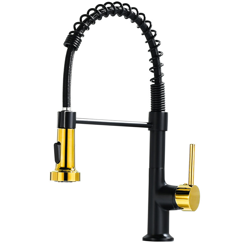 Fashionable Commercial Kitchen Faucet With Pull Down In Black And Gold, Single Handle, Stainless Steel Material, Leak- Design Assurance Modern Gold Out Spray, Lever, Ceramic Cartridge, Stable Water