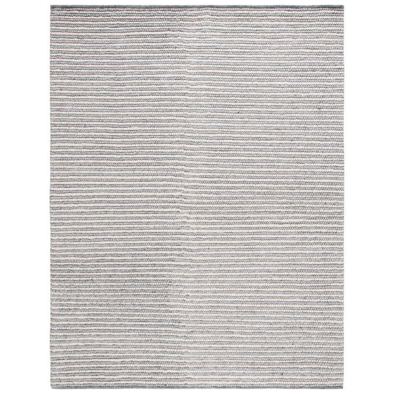 Gray and Ivory Handwoven Wool Cotton Striped Rug 6' x 9'