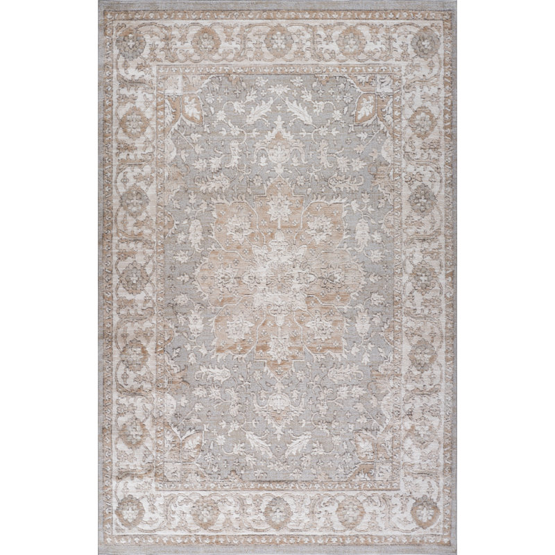 Tapis oriental beige et gris 4 pi x 6 pi