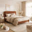Structure de lit double, lit plateforme rembourré moelleux avec tête de lit réglable en hauteur, structure robuste et Alats, conception silencieuse, compatible avec les matelas sans ressorts, facile à assembler, brun-129932411-129932413