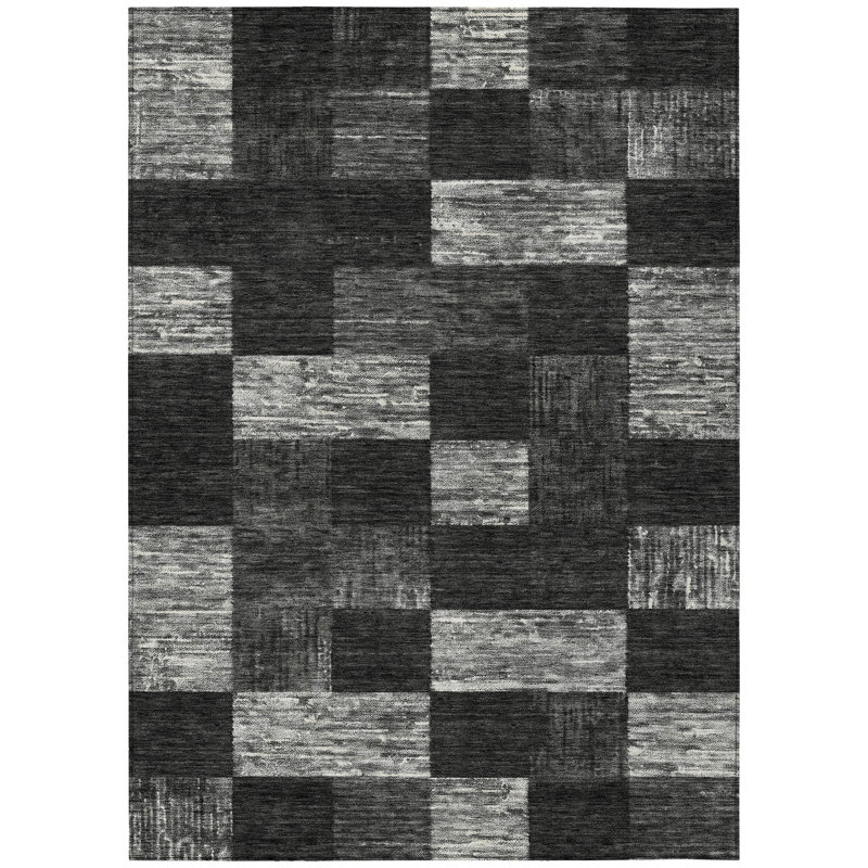Black Synthetic Flat Woven Non-slip Washable Rectangular Rug 3' x 5'