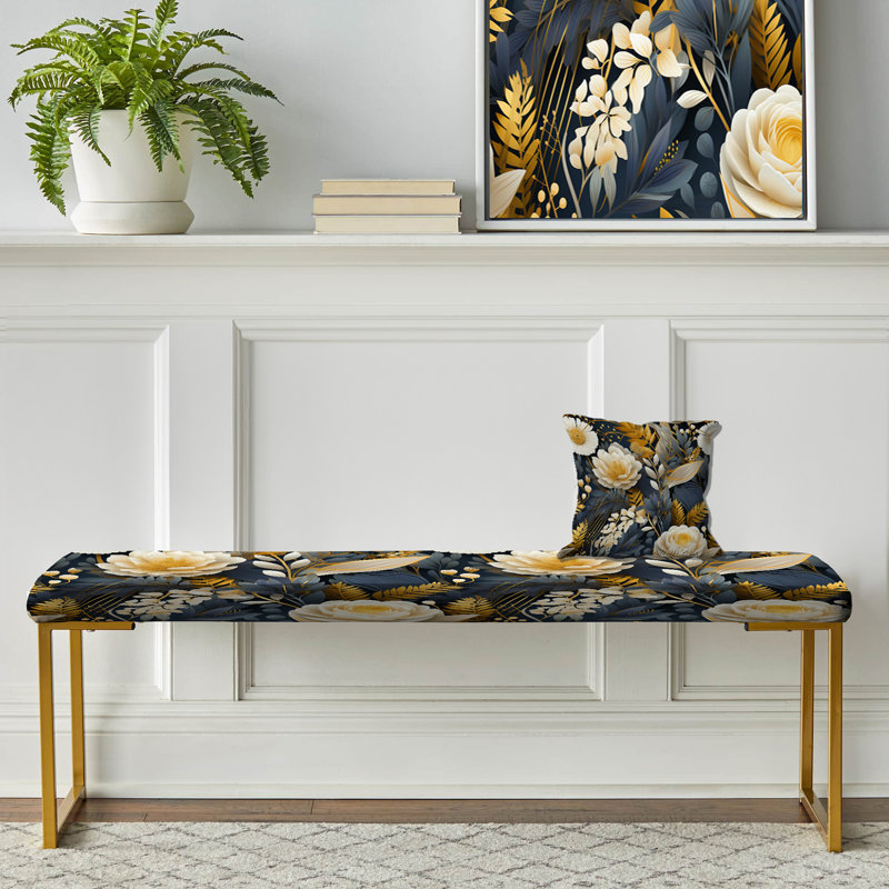 Enchanted Gardens - Motif floral doré et gris - Banc rembourré floral doré