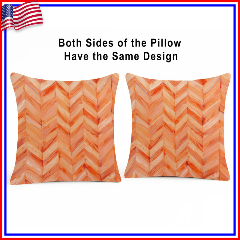 Orange Chevron Pattern Double Sided Throw Pillows, 14 x 14 inches
