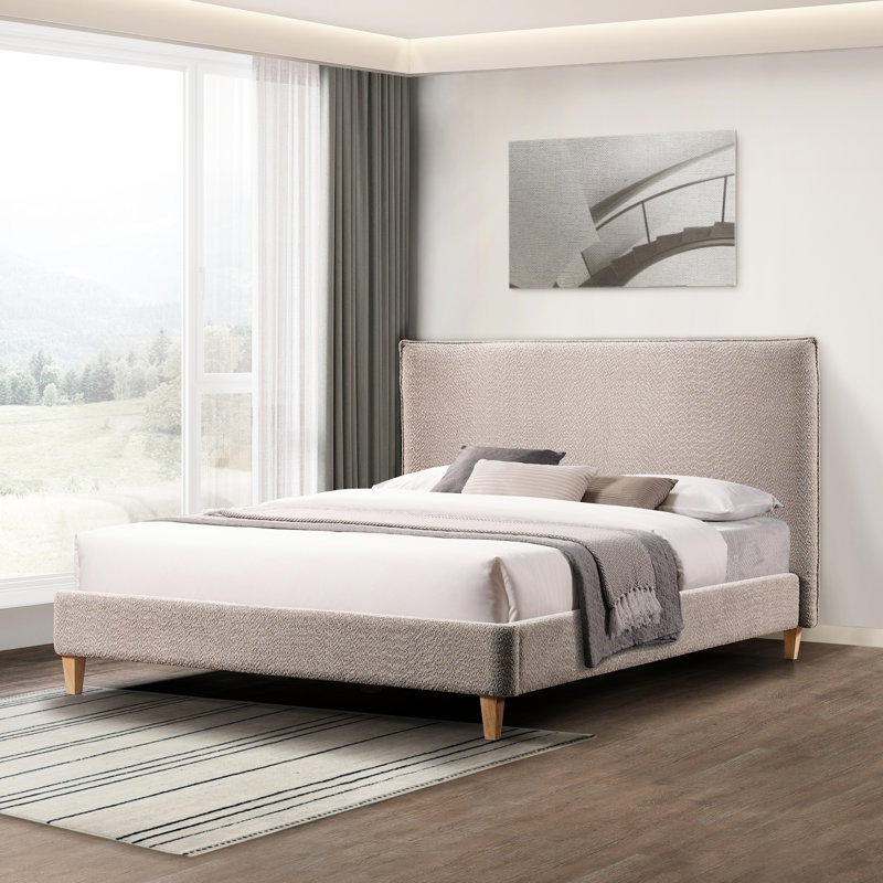 Gray Queen Size Upholstered Bed - Stable And Stylish With Comfort Soft Materials