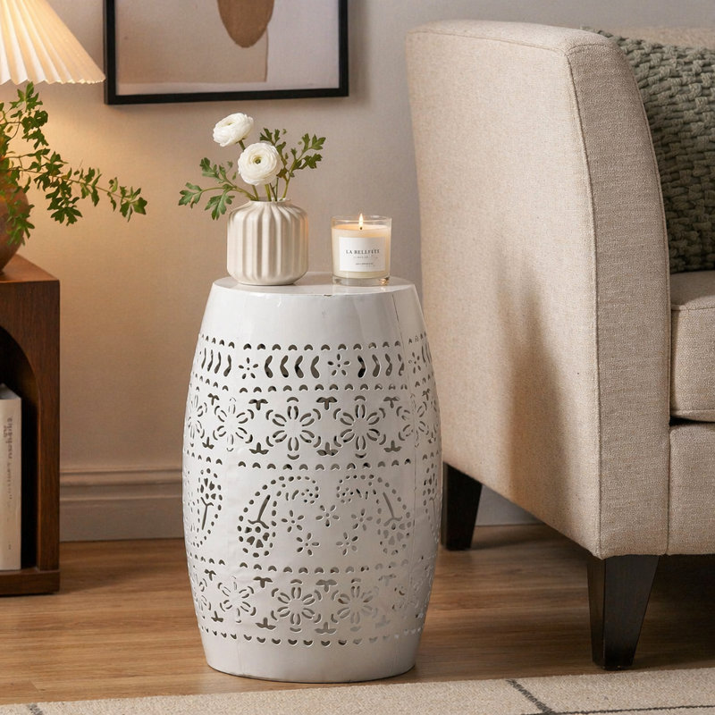 Table de bout en métal pour l'extérieur et l'intérieur, Blanc