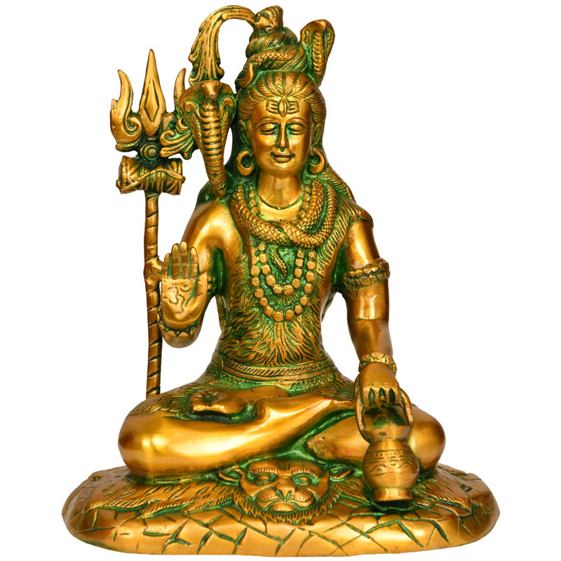 Statue de Shiva en laiton fabriquée à la main de 10 po avec Kamandalu - dieu de la transformation de l'Hindou pour la décoration intérieure, l'espace de méditation et l'autel spirituel - Art sacré traditionnel
