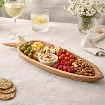 Decorative Accent Plate, Carrot Shaped 24 Inch Natural Brown Teak Wood