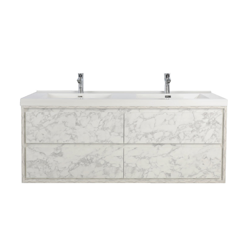 Azden 47" Wall-Mounted Double Bathroom Vanity Set, Marble White