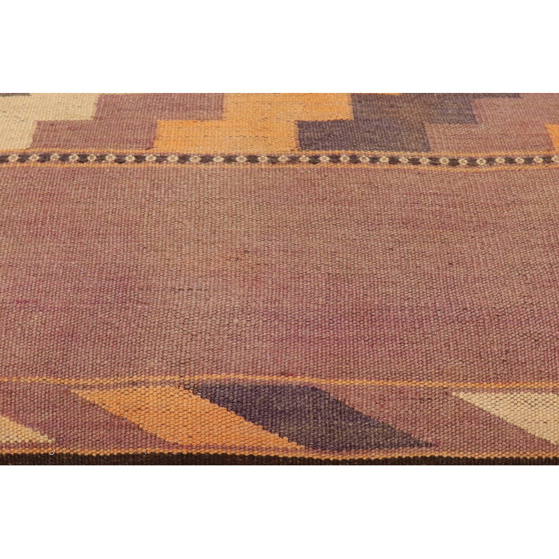 Wool Upholstered Storage Bench, Orange/Purple/Beige Geometric, 21" H x 36" W x 18" D