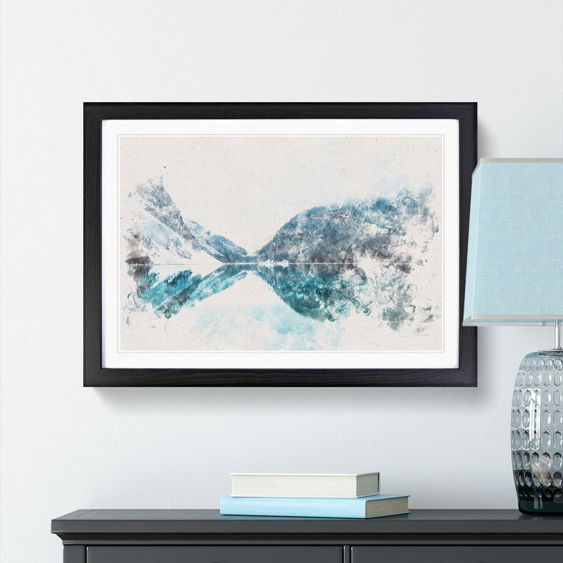 Mountain Range Reflection - Framed Print, 62cm H x 87cm W x 2cm D, Black Framed