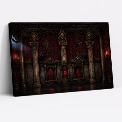 Art mural sur toile avec couloir gothique avec colonnes de crâne et Halloween sanglant