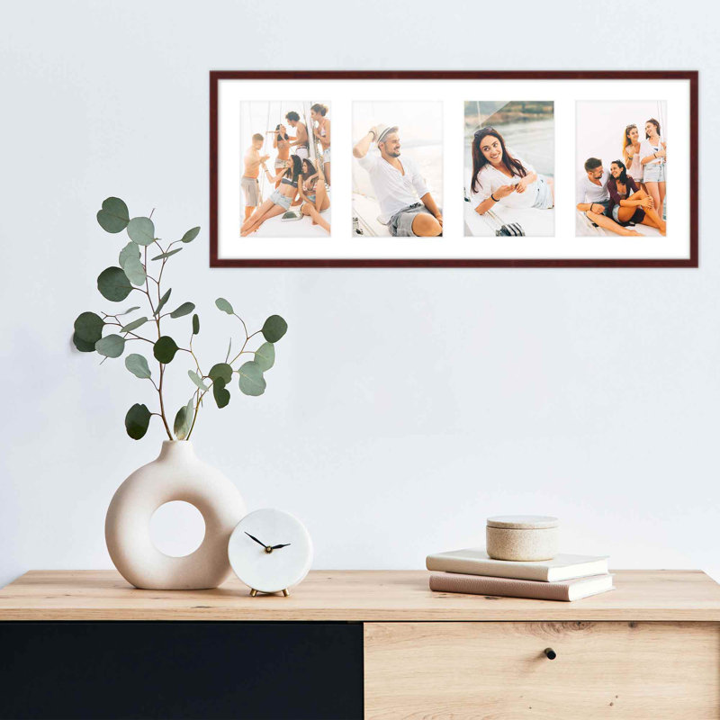 Cadre en bois, 8,5 po x 23 po, Brun foncé / blanc, 5 po x 7 po