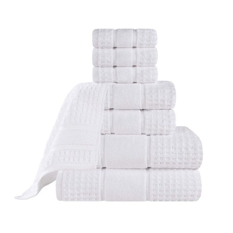 Hisela Zero Twist Cotton Solid Waffle Honeycomb Plush Soft Absorbent Medium Weight Assorted Towel Set, White