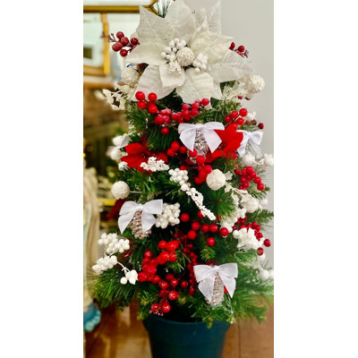 Topiaire rouge et blanc pré-éclairé / arbre de Noël décoré 3 pi