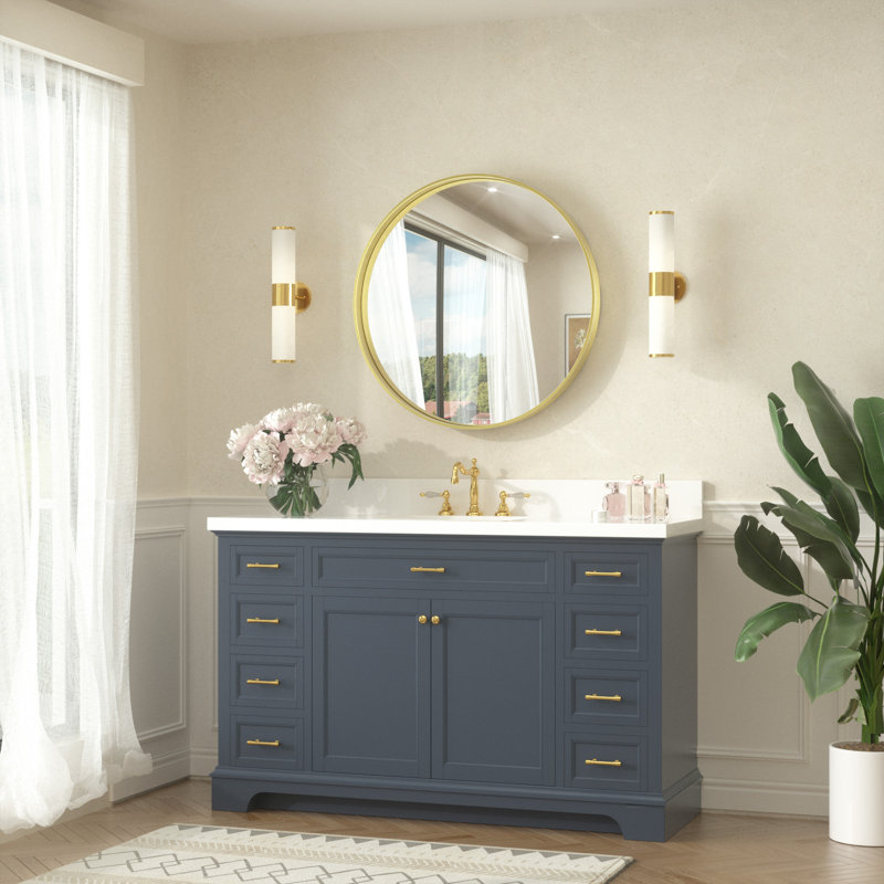 Puttnam Modern Round Bathroom Mirror with 2" Aluminum Alloy Frame, Shatter-proof Film, French Cleat Mounted, Gold, 30" x 30"