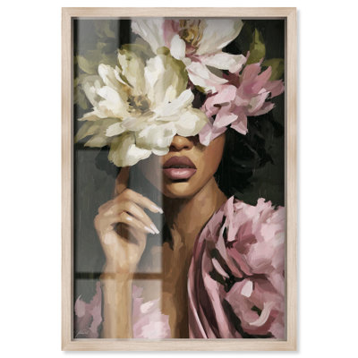 Lady and the Flowers III Shadowbox Print Glam Wall Art by Art Remedy, Blonde Frame, 16 x 24