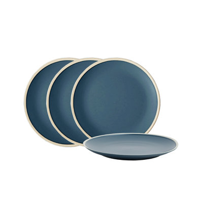 Service de vaisselle en céramique Morandi de Ebern Designs, paquet de 4, ensemble de 4 assiettes plates en carbone bleu mat parfait pour la cuisine, le patio et les ensembles repas