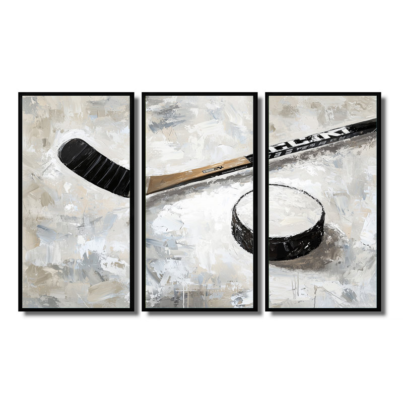 Hockey Puck and Stick II - Ensemble de décorations murales de hockey sport, H 40 po x l 60 po, Noir
