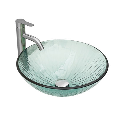 Lavabo de salle de bain vasque en verre à texture verticale artistique avec bonde escamotable Artistic