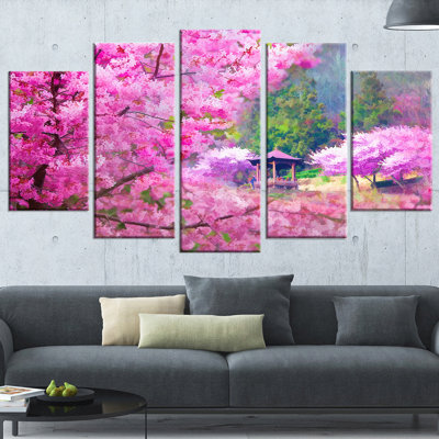 " Japanese Cherry Flowers " 5 Piece Art Graphic Art Print