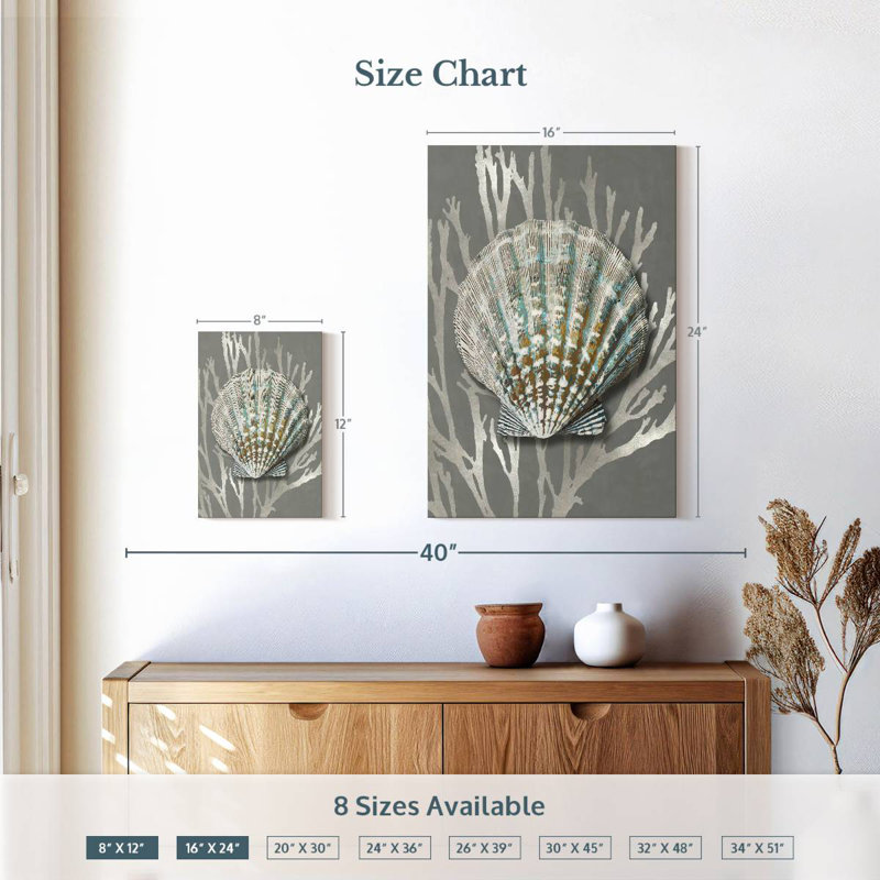 Shell Coral Silver On Grey IV, 12" H x 8" W