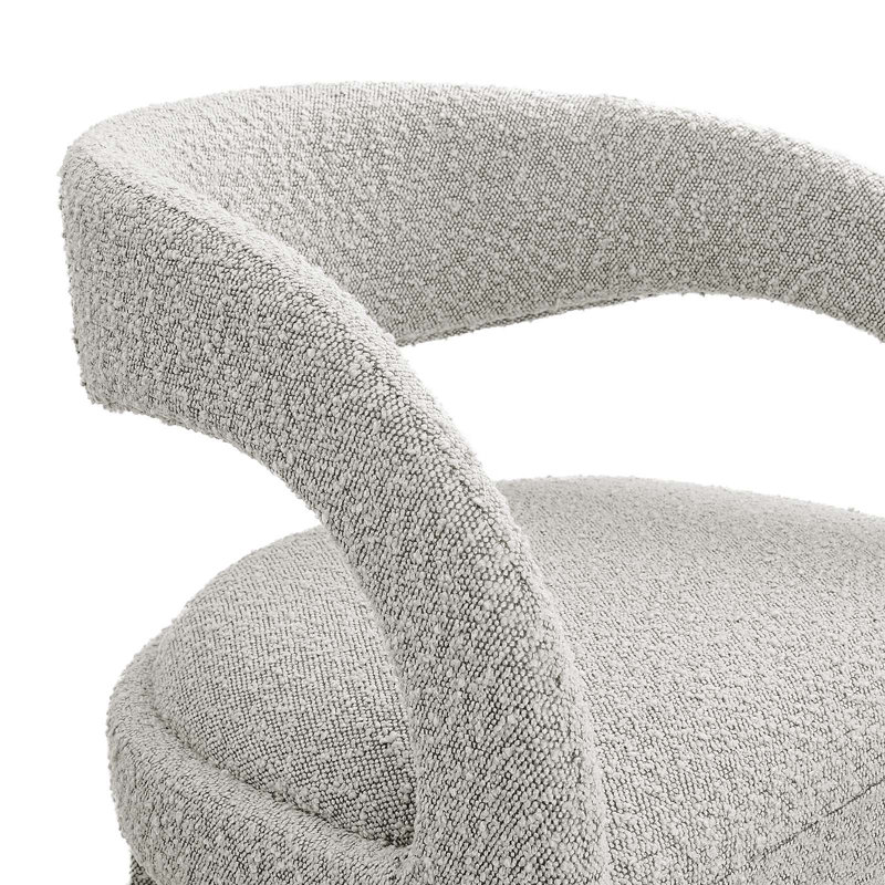 Taupe Silver Boucle Upholstered Bar Stools with Metal Legs, Set of Two