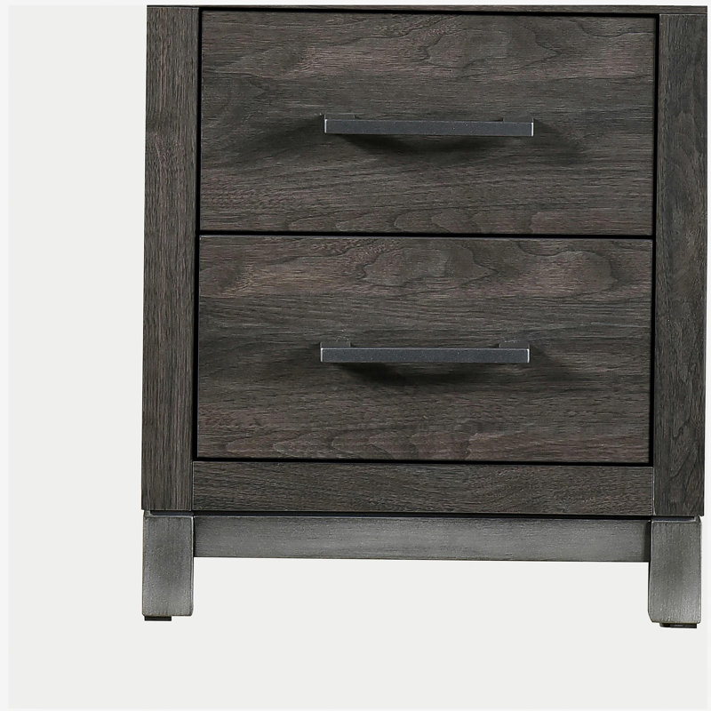 Belle table de chevet moderne et élégante 1 pièce avec 2 tiroirs gris brunâtre et finition argent antique