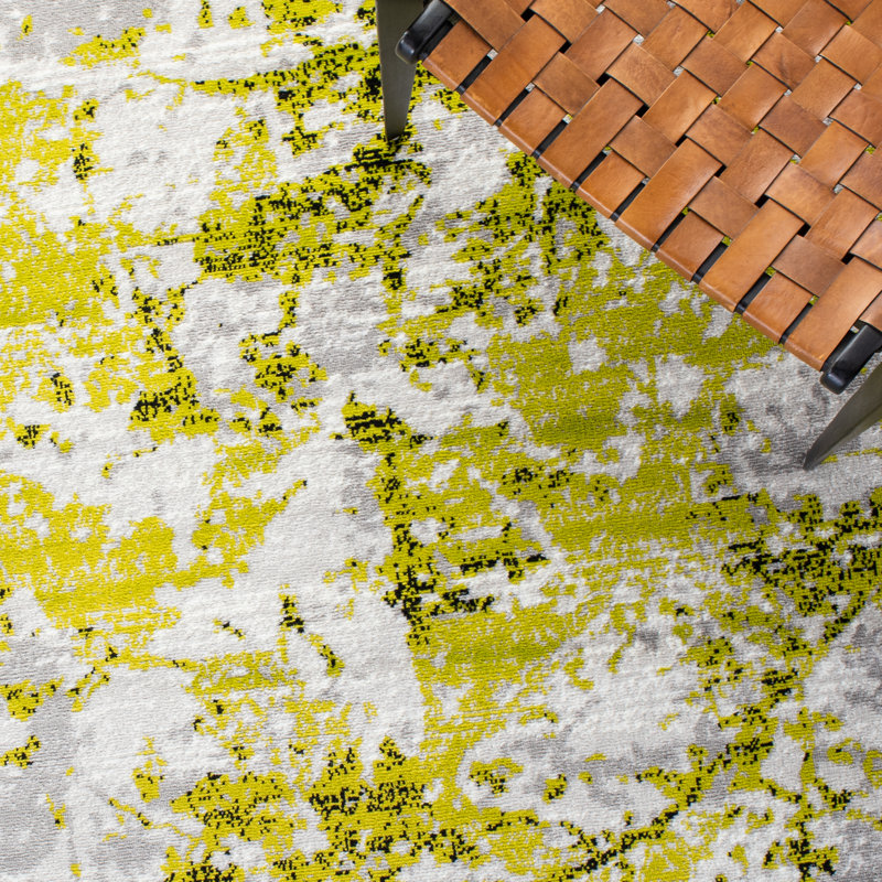 Tapis abstrait gris / vert, Tapis de couloir 2 pi x 8 pi