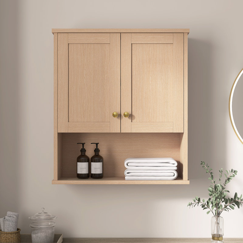  26'' Wall Mounted Bathroom Medicine Cabinet with Adjustable Shelves, Natural
