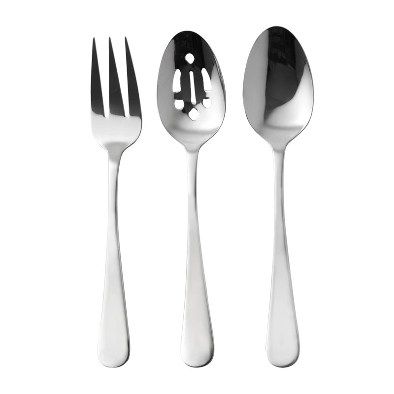 Masa Matte 3 Piece Serving Set, Mirrored Silver