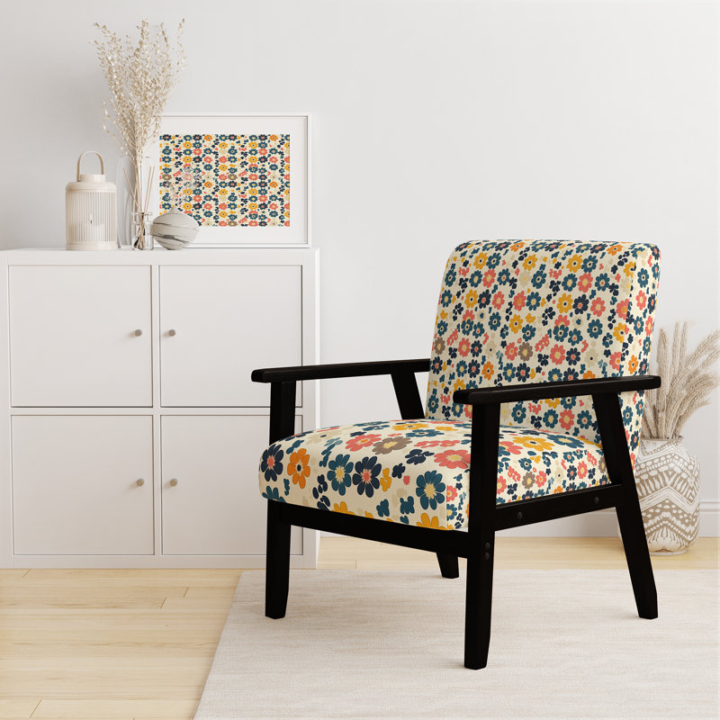 Chaise rembourrée Patchwork, Accoudoirs carrés noirs