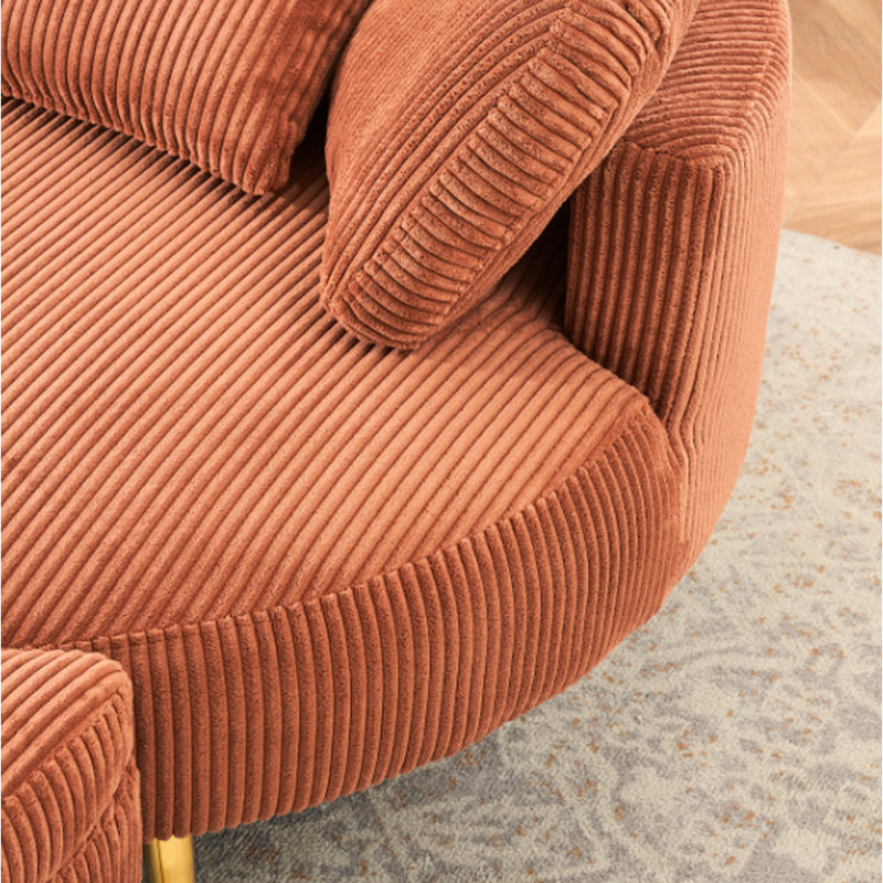 Velours côtelé orange avec cadre en bois massif et 3 coussins décoratifs réglables pour une petite chambre à coucher, Orange