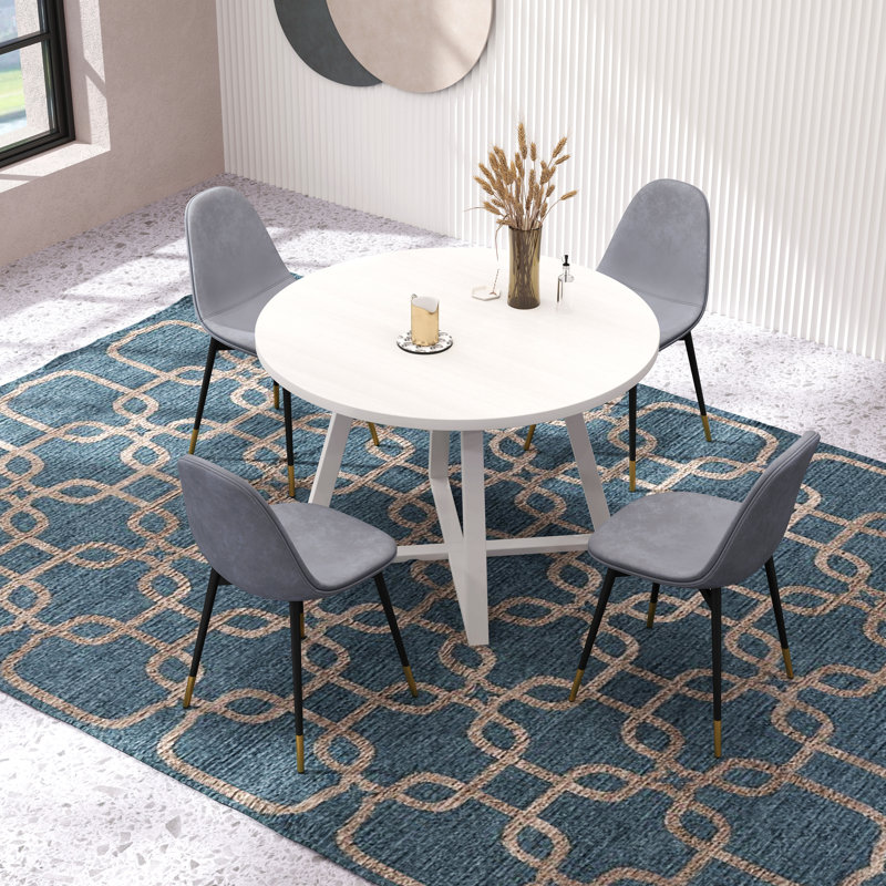 Ensemble de salle à manger 5 pièces, table ronde à tréteaux et 4 chaises élégantes, Gris