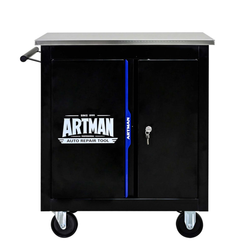 Armoire à outils mobile à double porte verrouillable avec roulettes durables et acier thermolaqué, idéale pour la réparation automobile et le rangement de la quincaillerie