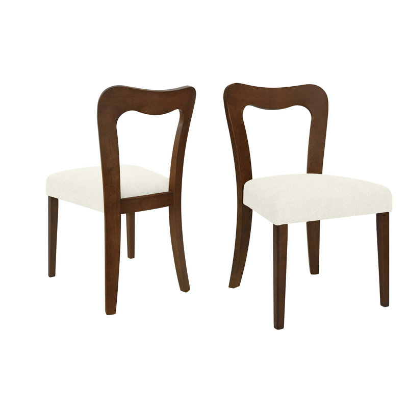 Dining Chair Without Arm Set Of 2, Walnut, Beige