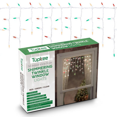 Guirlande de glaçons scintillants Tupkee - 3 pi (0,91 m), 8 de 50 lumières scintillantes - 50 ampoules incandescentes rouge-vert-transparentes - guirlande de glaçons de Noël - intérieur extérieur