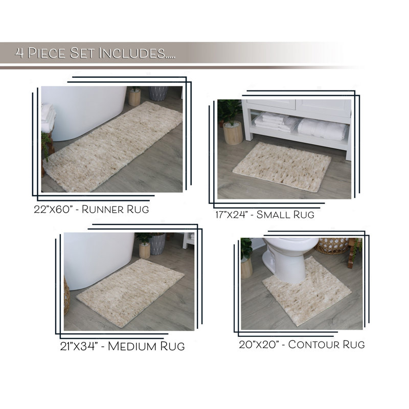 Cloud Comfort 100% Polyester Microfiber Bath Rugs Set, Non Slip & Machine Wash Bath Rugs - 4Pc Set, Ivory