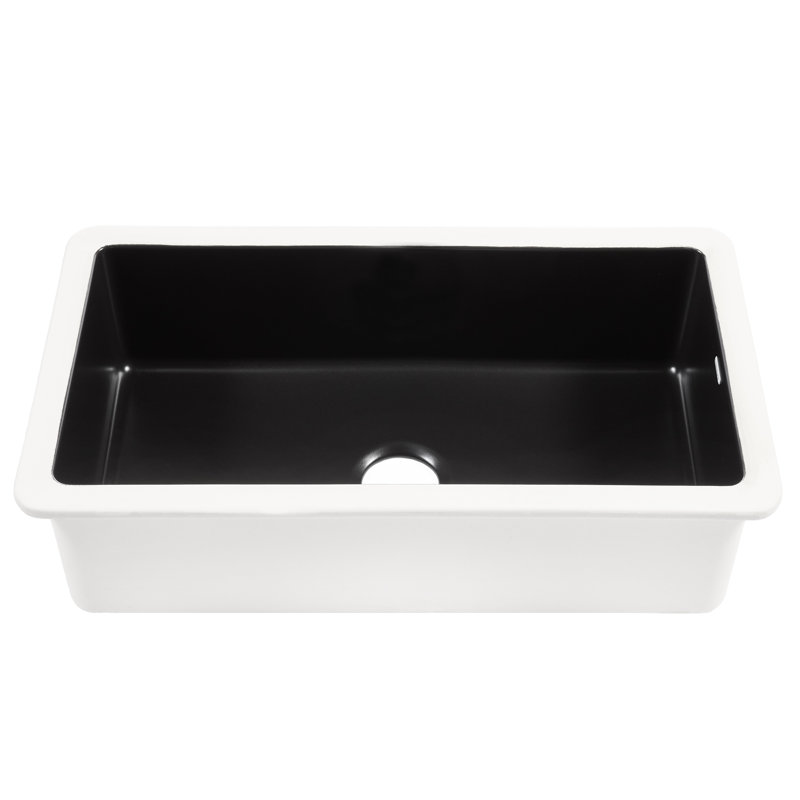 Évier de cuisine Eden 31 po en céramique réfractaire noir mat à cuve unique, à encastrer sous plan, Noir mat, 31.25"