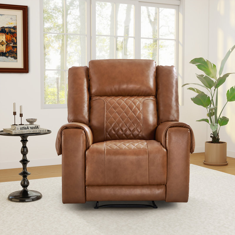 Fauteuil inclinable électrique à deux moteurs en cuir véritable de 37,8 po de largeur avec appui-tête et porte-gobelets