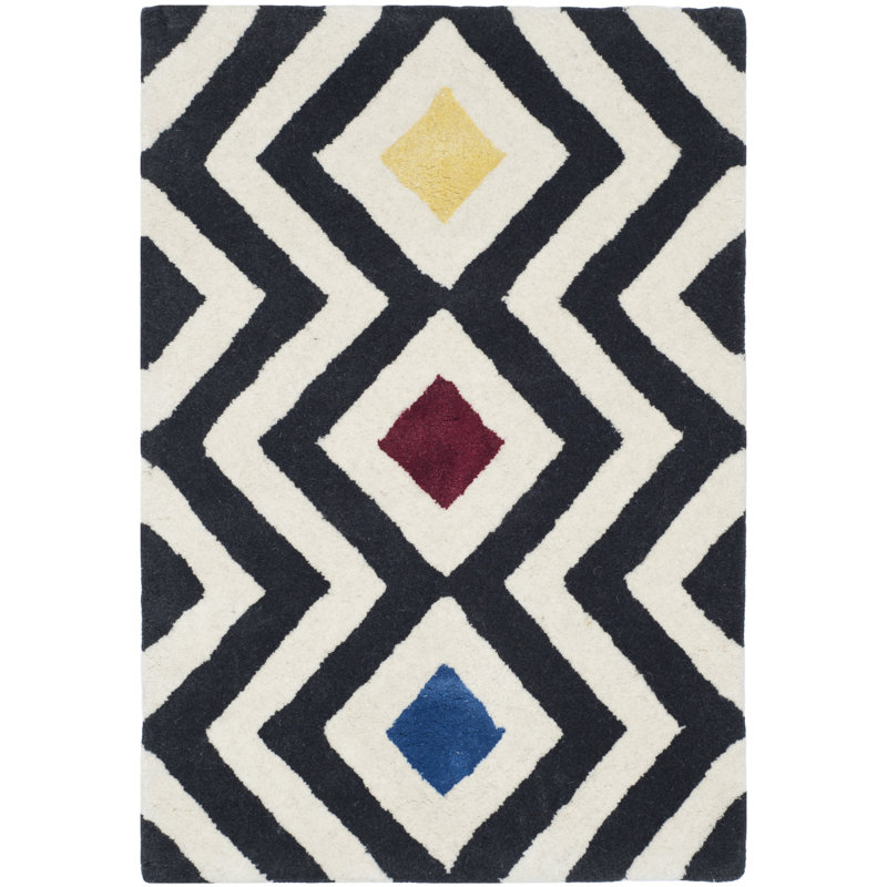 Sandweiler Hand Tufted Wool And Viscose Geometric Rug, Rectangle 7'6" x 9'6"