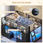 Lit superposé simple simple au-dessus de simple avec 8 tiroirs en tissu et bibliothèque, lits superposés de taille simple avec lumières DEL, fenêtres avec échelle inclinée, barrières de sécurité de 13,4 po, lits superposés en métal peu encombrants-1400903420