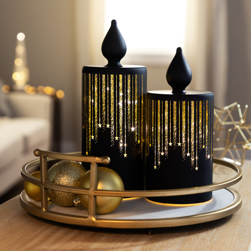 Bougie en verre avec lumières DEL, H 8 po x l 3,5 po x P 3,5 po
