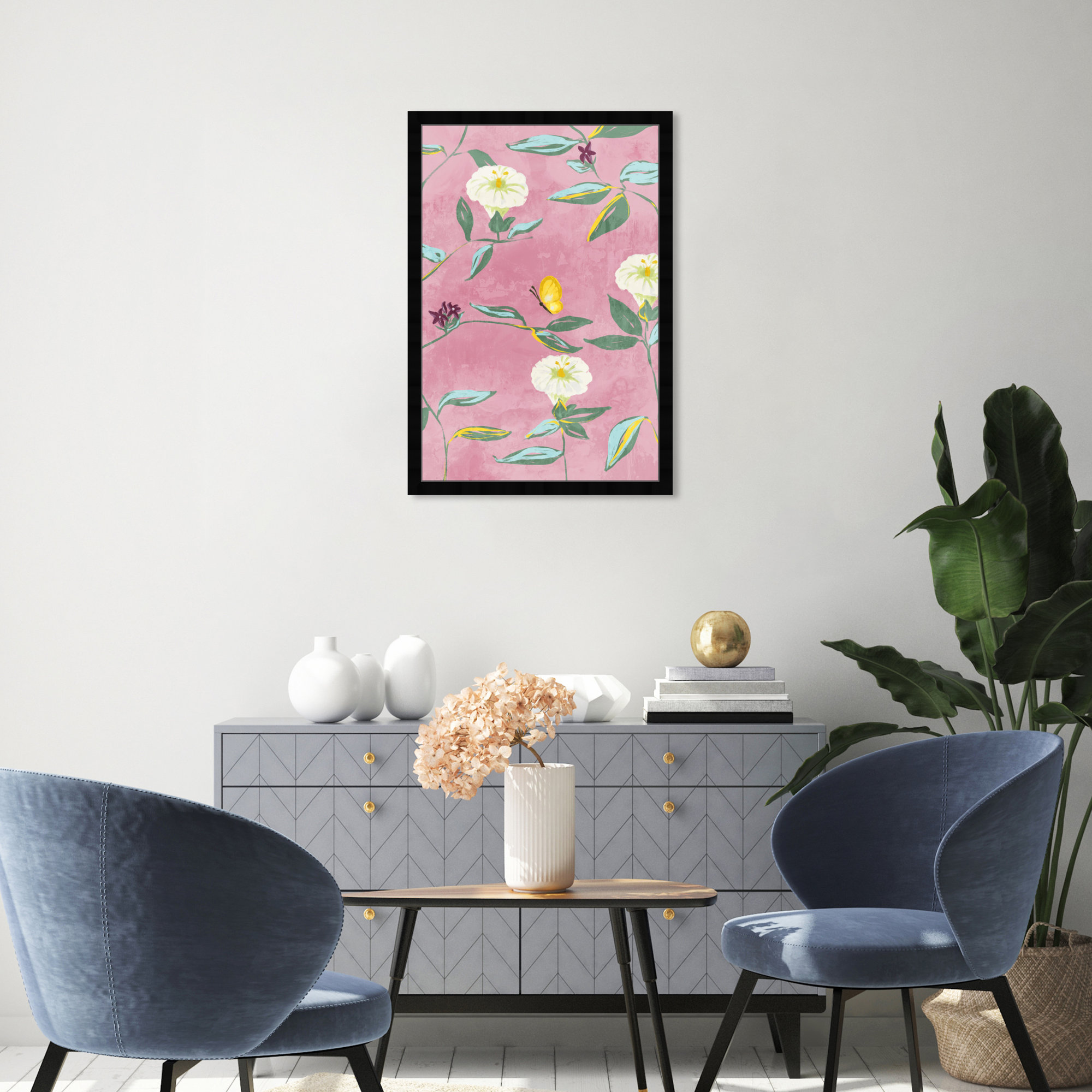 Floral Spring Tapestry Pattern by Birch Lane™ - Picture Frame Print, Black, 32" H x 22" W
