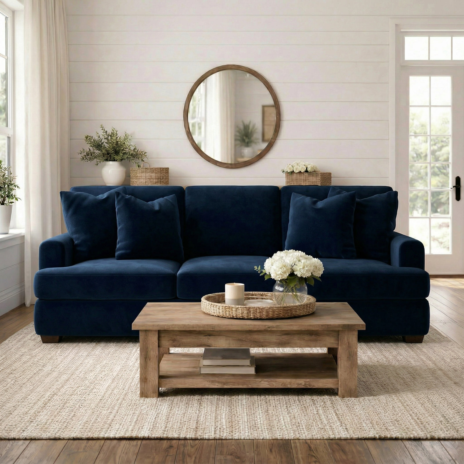Emilio 90'' Upholstered Sofa, Bella Ink Blue Performance Velvet