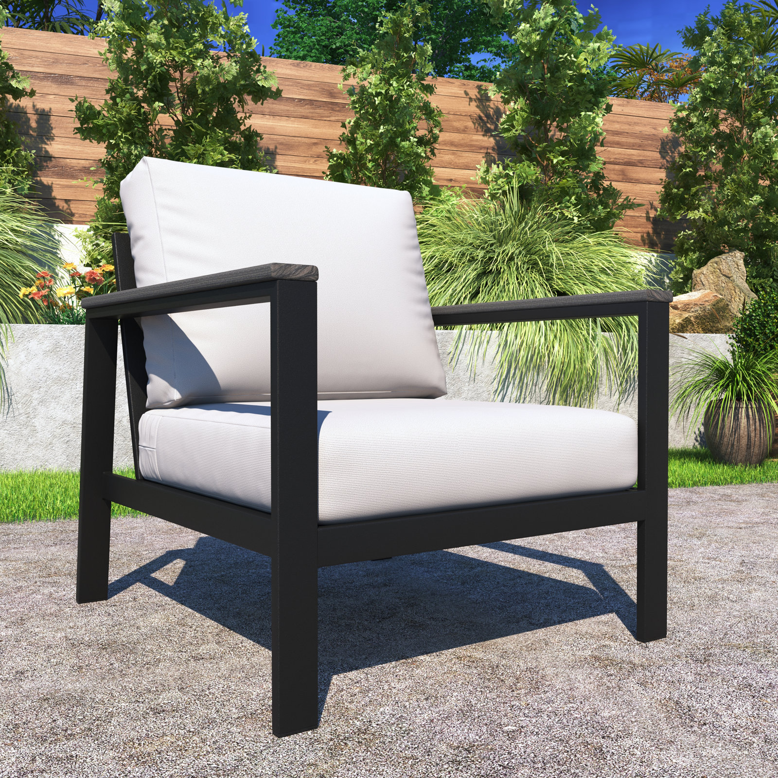 Townsend Outdoor Patio Lounge Chair with Sunbrella Cushions, Canvas White Sunbrella® Canvas, Gray, Yes