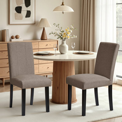 Chaises de salle à manger rembourrées en tissu avec pieds en bois massif (ensemble de 2)