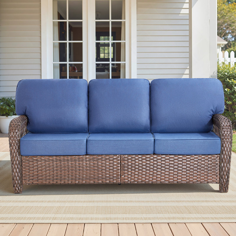 Durable Outdoor Wicker Patio Sofa With T-Shape Back Cushions And 5-Inch Thick Foam, Ideal For Porch Or Backyard Relaxation